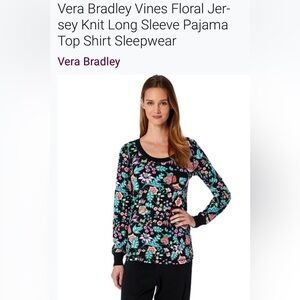 Vera Bradley Black Floral Sleepwear Top XL